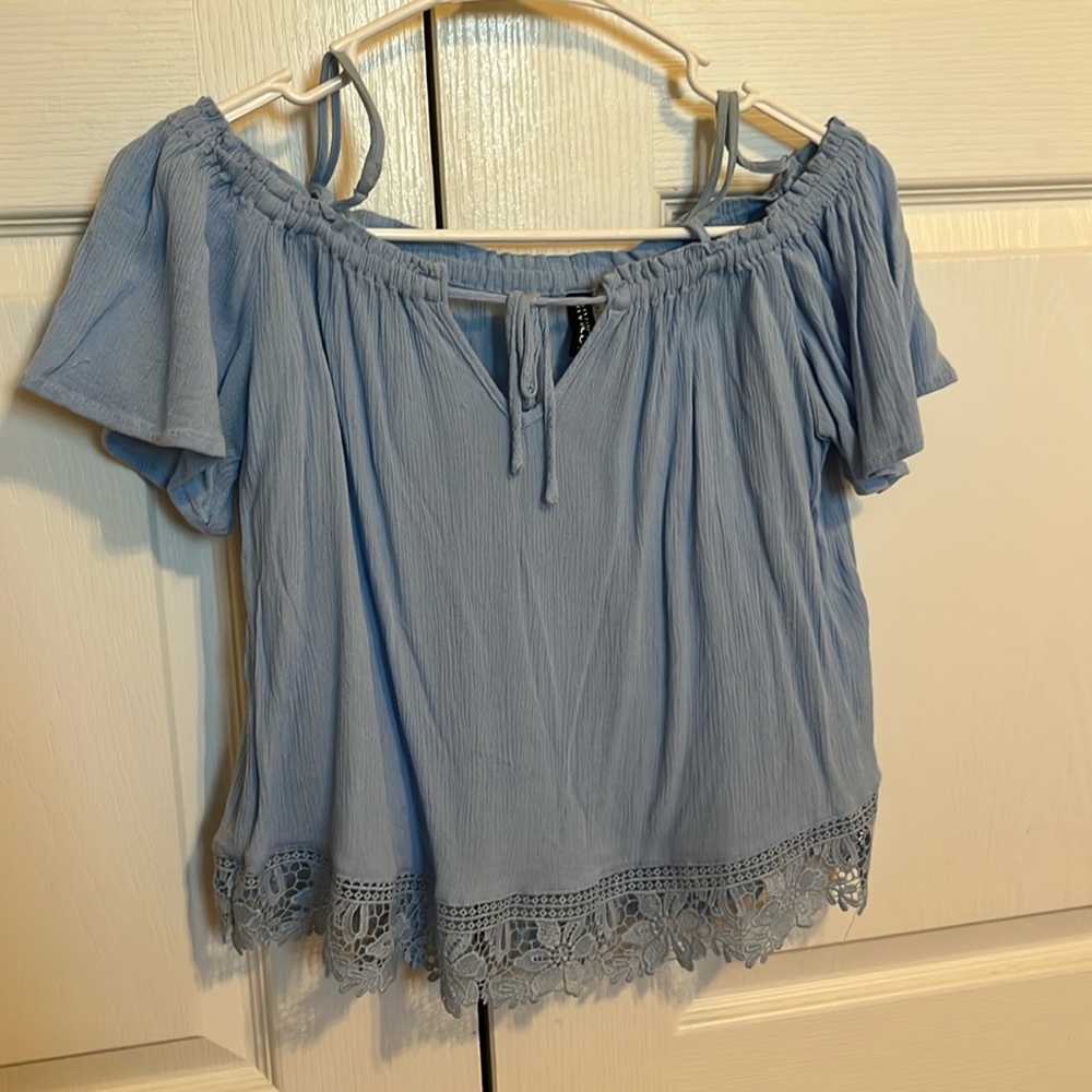 H&M off the shoulder lace top in blue